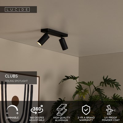 Lucide CLUBS - Ceiling spotlight - 2xGU10 - Black